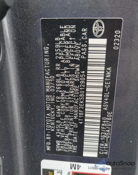 2011 Toyota Camry Base from USA, damaged, VIN 4T1BF3EK5BU129054